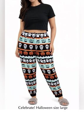 Celebrate Halloween Skull Pumpkin Ghost Lounge Pajama Pants Women’s Large